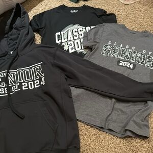 Two Class of 2024 T-shirts and one hoodie